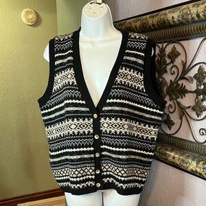 VTG Carly Blake Black Agyle Style Knit Button Up Vest Sz XL Womens